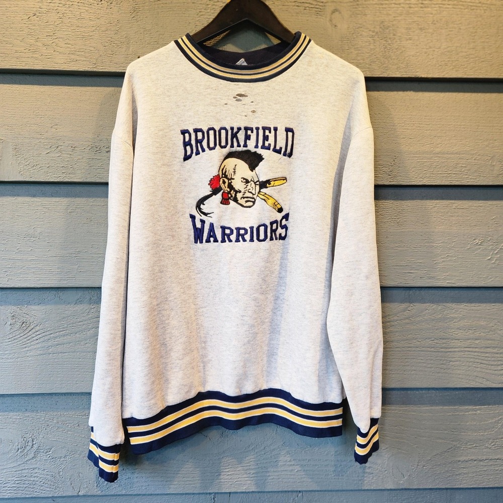 Vintage Brookfield Warriors Sweatshirt Mens XL Gray Pioneer Sports USA 80s
